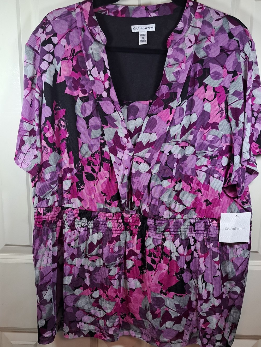 Croft & Barrow Pink and Purple Leaf-Print Top